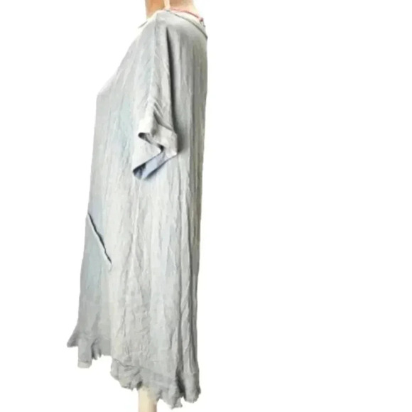 Umgee Blue Chambray Boho Short Sleeve Dress Faux Pockets - Picture 2 of 7